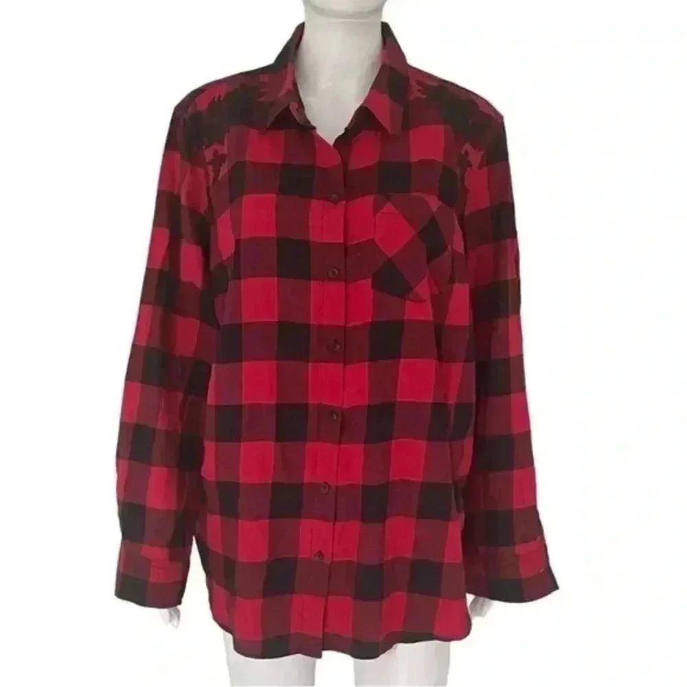 Faded Glory Women's Button Down Flannel Shirt with Long Sleeves